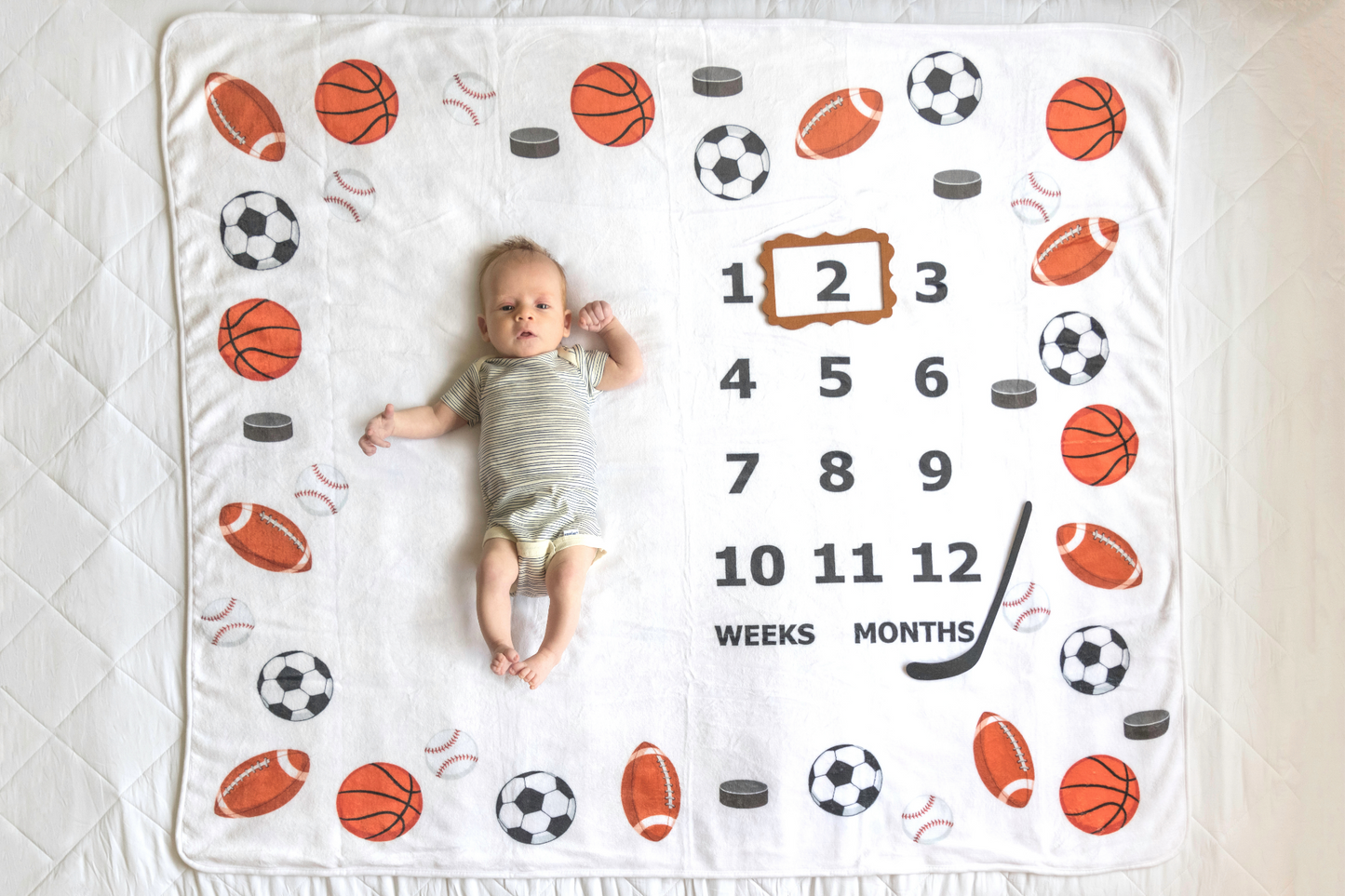 Sports Baby Milestone Blanket- Double Sided for 0-24 Months